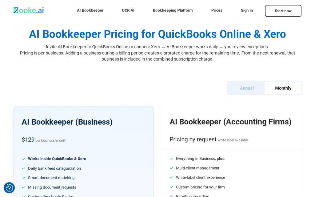 Booke AI's pricing page