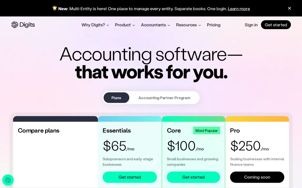 Digits's pricing page