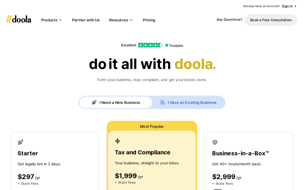 doola's pricing page