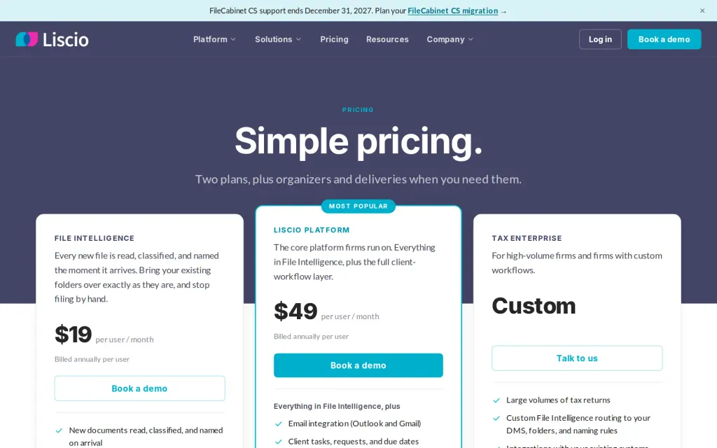 Liscio's pricing page