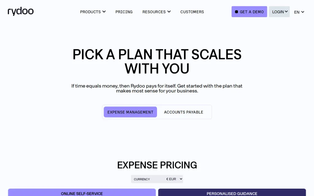 Rydoo's pricing page