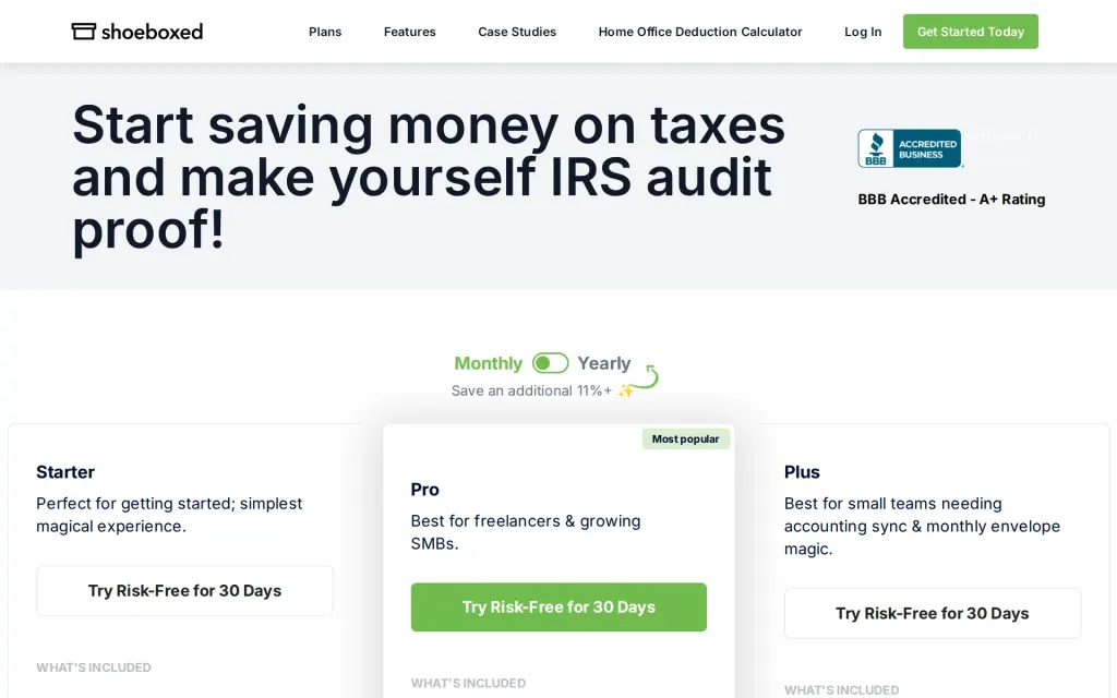 Shoeboxed's pricing page