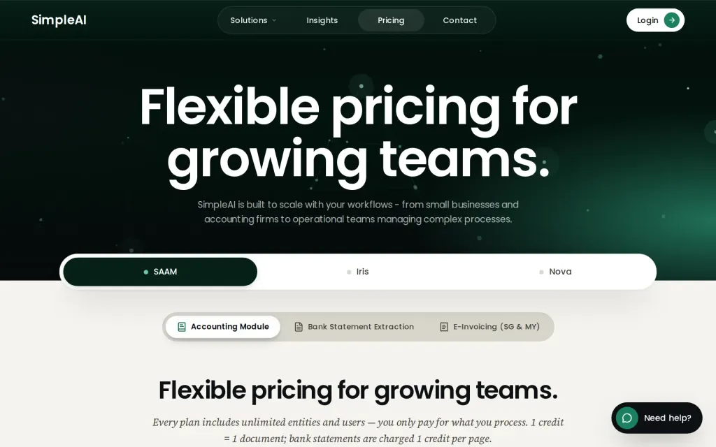SimpleAI's pricing page