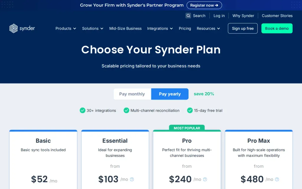 Synder's pricing page