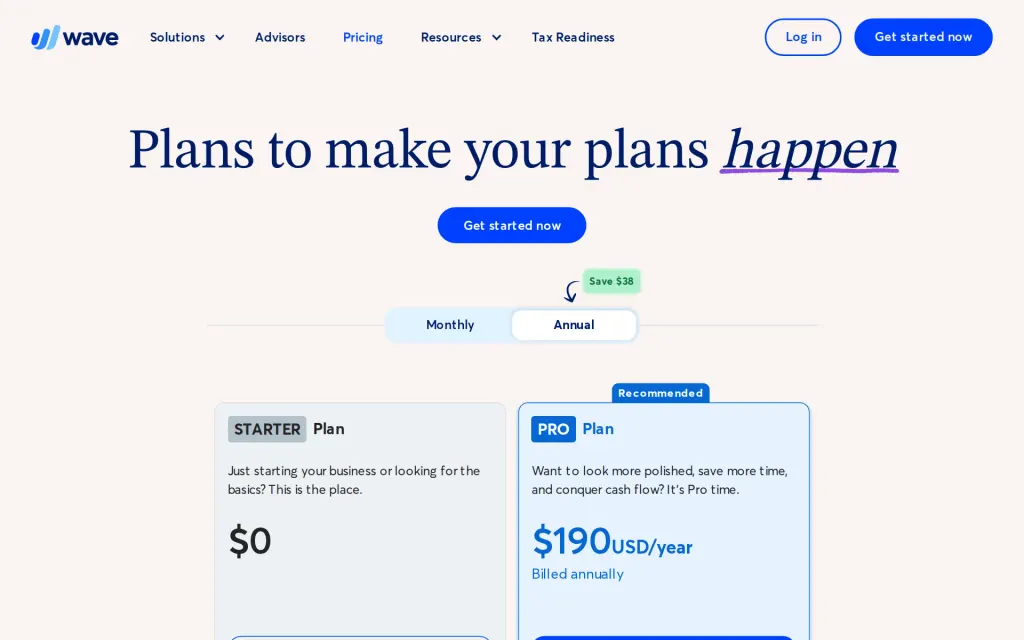 Wave's pricing page