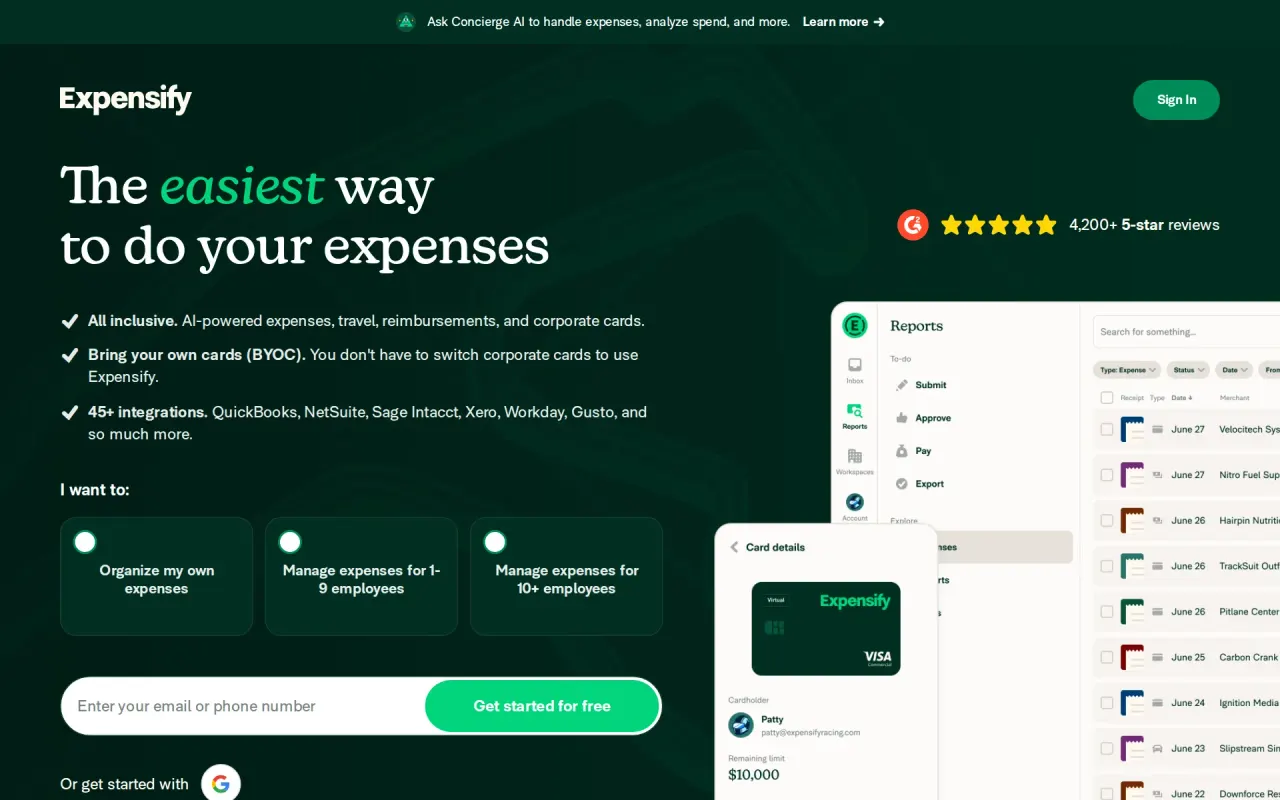 Screenshot of Expensify