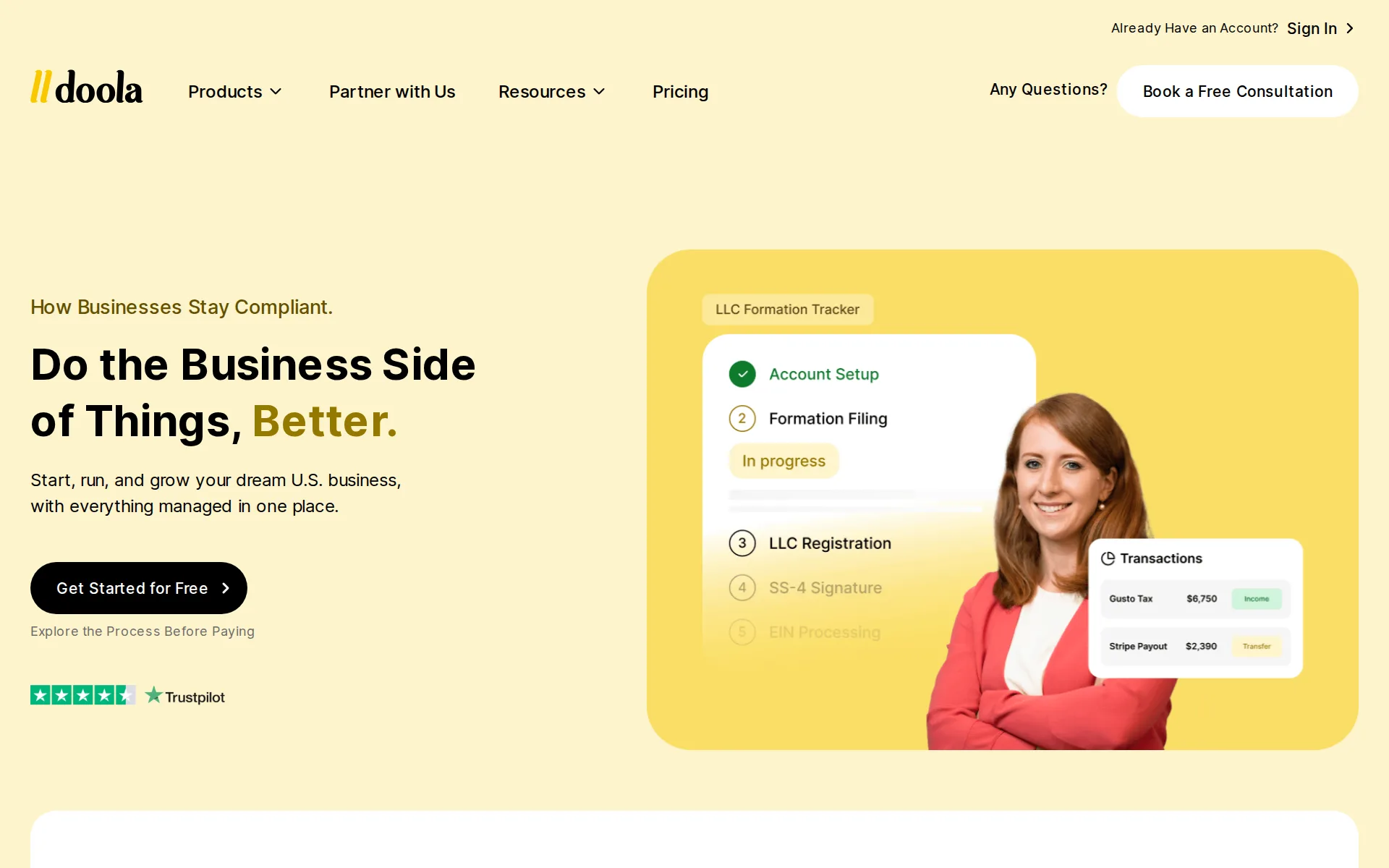 Screenshot of doola