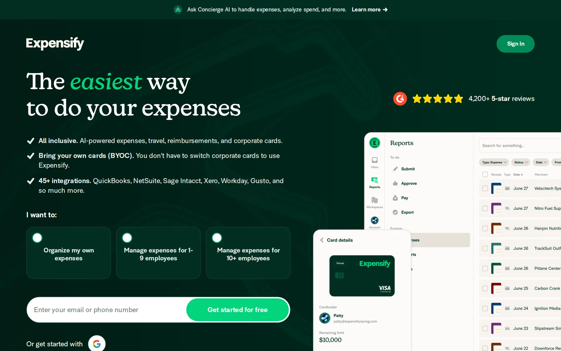 Screenshot of Expensify