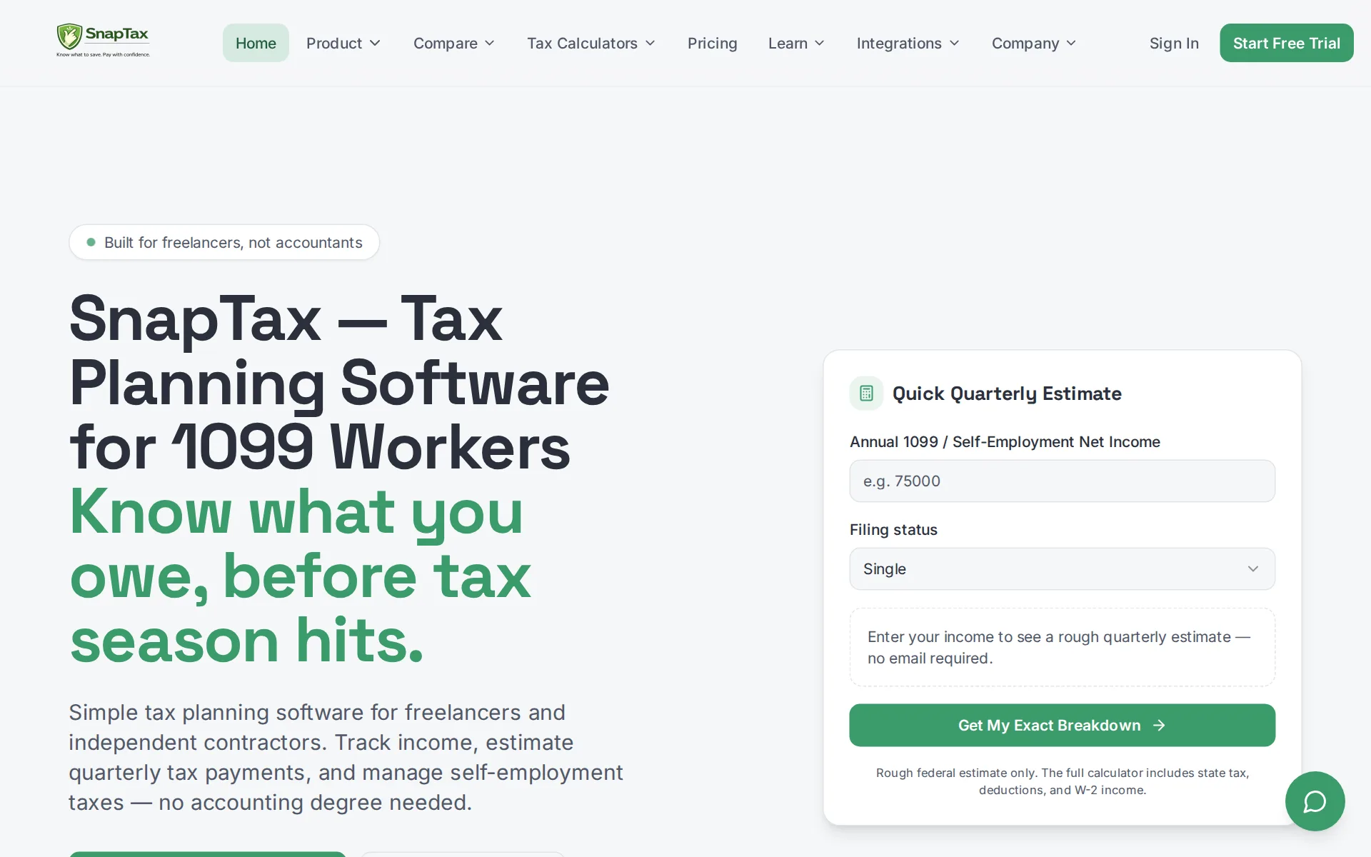 Screenshot of SnapTax